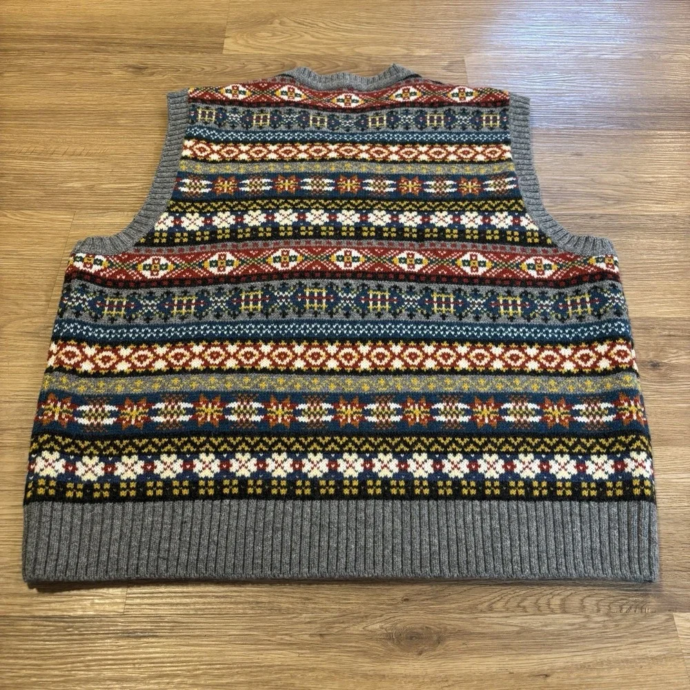Rowing Blazers Fair Isle Knit Sweater Vest Sz L 100% Lambswool V-neck Preppy EUC
